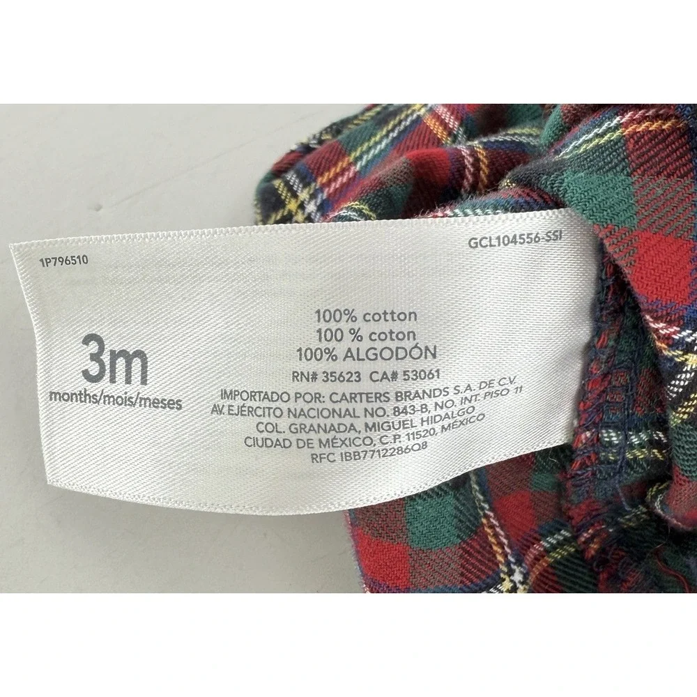 Carter's Baby Boy Red Plaid Button-Down Long Sleeve Shirt Size 3m Preppy Holiday